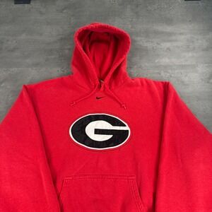 Vintage Nike Georgia Bulldogs Hoodie Medium Red Team Sweatshirt Center Swoosh